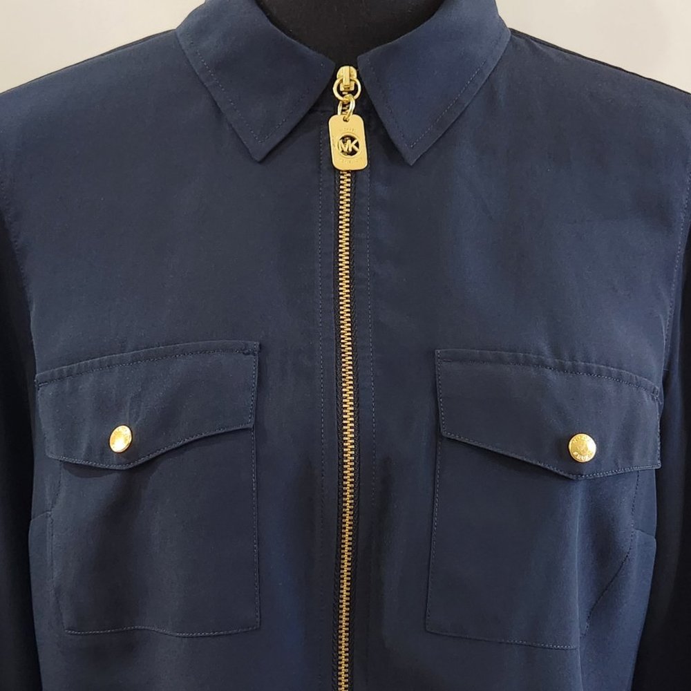 Navy and Gold Michael Kors Zipper Blouse - Picture 8 of 11